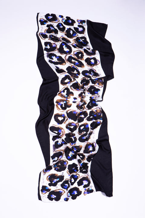 Printed silk twill rectangular scarf with an abstract floral print