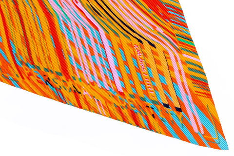 Printed Plisse silk scarf in vibrant colors, Finger Print pleated scarf in orange by Dikla Levsky for Icialabas
