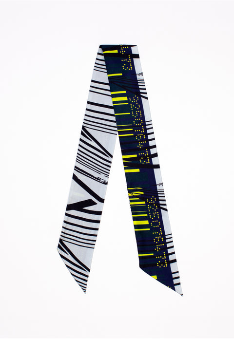 Printed mini silk scarf in a narrow shape and diagonal edges