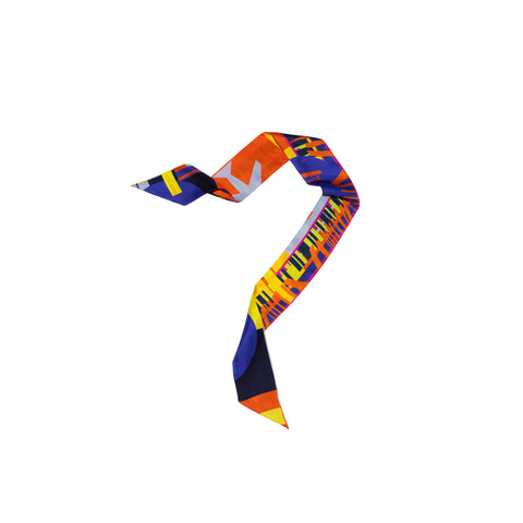 Printed skinny scarf made from silk twill ,Long and narrow multicolored scarf with diagonal edges