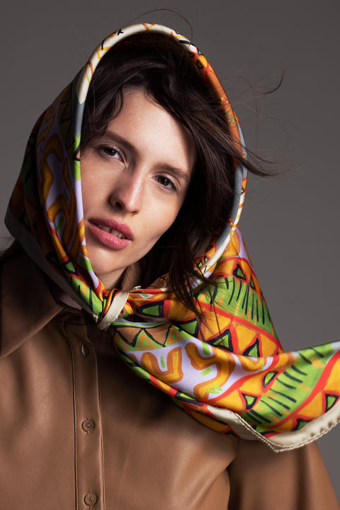 Printed square silk scarf