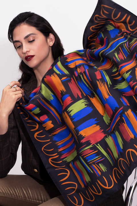 Printed square silk scarf made from luxurious twill