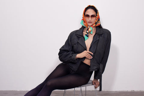 Printed small silk twill scarf, Multicolored designer head scarf