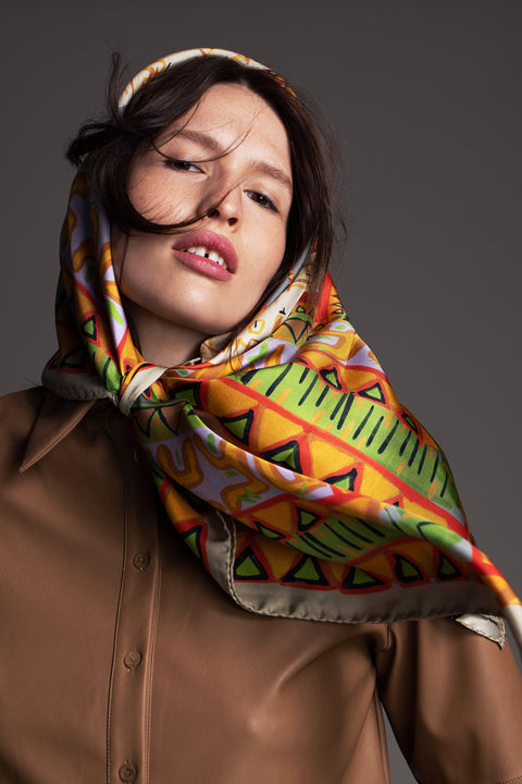 Printed square silk scarf
