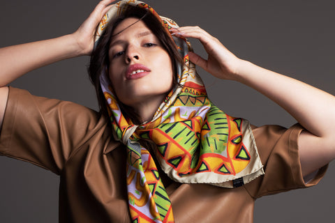 Printed square silk scarf