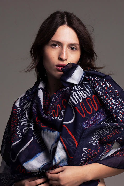 Printed cotton and silk oversized scarf