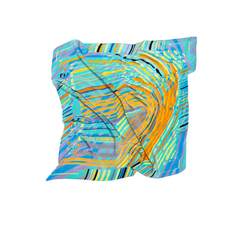 Printed multicolored pleated silk scarf, Fingerprint Plisse scarf