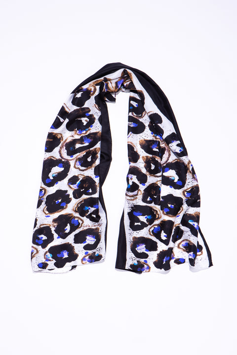 Printed silk twill rectangular scarf with an abstract floral print