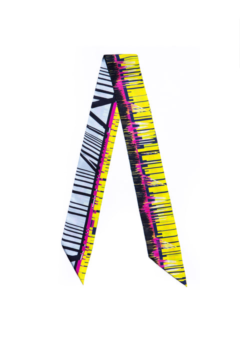 Skinny printed silk twill scarf with diagonal edges