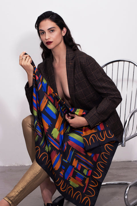 Printed square silk scarf made from luxurious twill