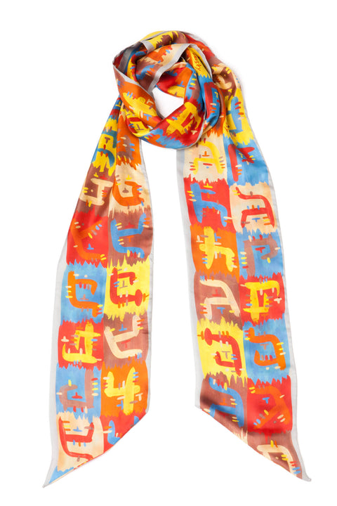 Silk Scarf; Dikla Levsky; Printed Scarf; Foulard Soie; Twilly scarf; Long Scarf; Made In Italy; Skinny Scarf; Luxury Accessories; Designer Scarf; Ethnic Scarf