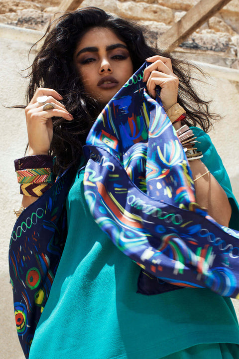 Mexi Texi square silk scarf in night blue