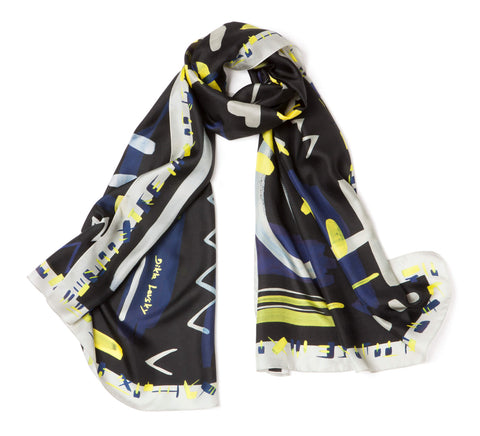 Silk Scarf; Dikla Levsky; Printed Scarf; Foulard Soie; Long Scarf; Made In Italy; Luxury Accessories; Designer Scarf; Ethnic Scarf; Oblong shawl; light silk scarf; modern scarf