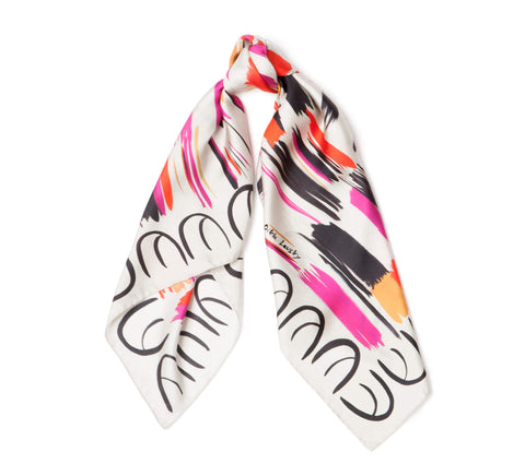 printed silk scarf, square scarf, twill silk scarf, dikla levsky, printed silk square, foulard soie, carre soie, made in italy