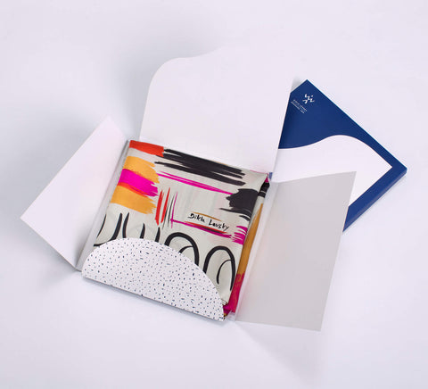 Shash square silk scarf in chalk and fuchsia