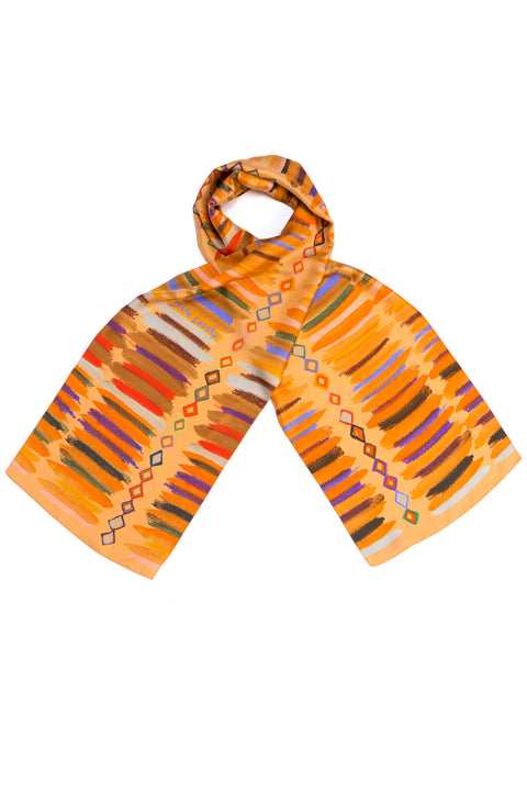 Stripes Custom Printed Silk Scarf in Orange
