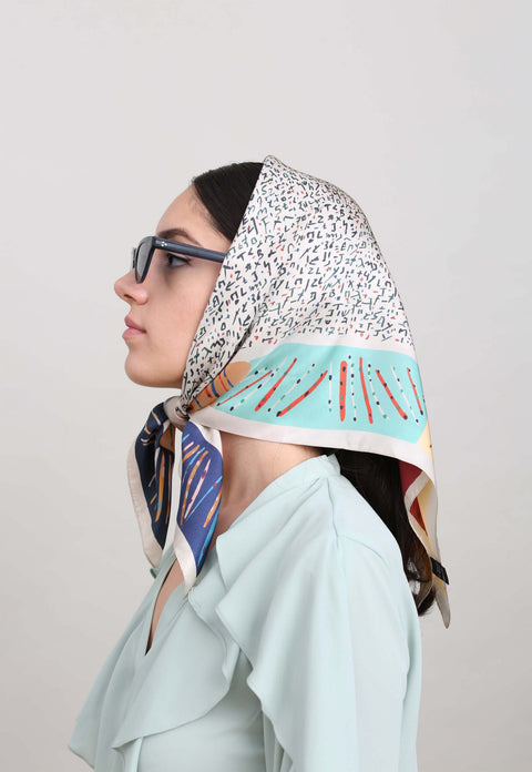 Small head silk scarf, square printed scarf in Black, white and colors