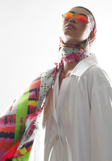 Printed silk Foulard made from Twill in bright colors