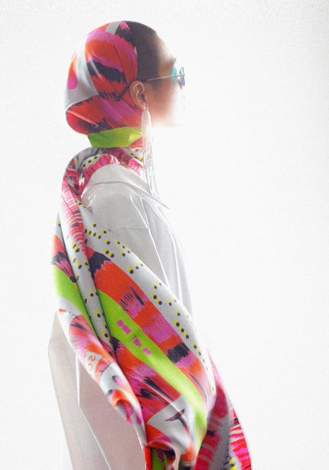 Vibrant printed silk scarf