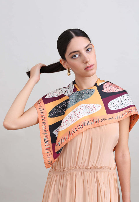 Printed silk scarf in Autumn colors, Square silk foulard
