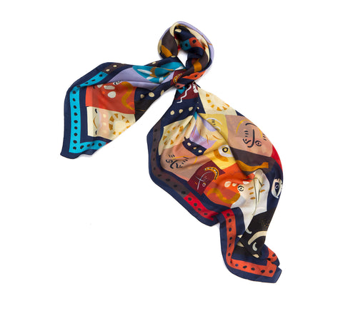big square silk scarf, printed scarf in red, light summer scarf by dikla levsky, made in italy