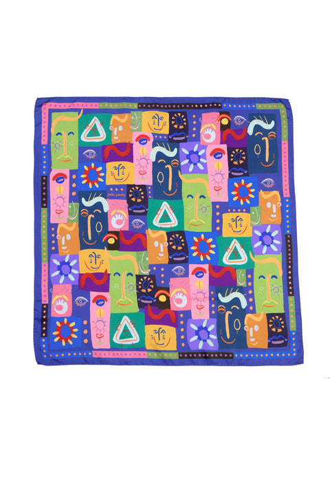 Printed square silk scarf, Colorful twill foulard