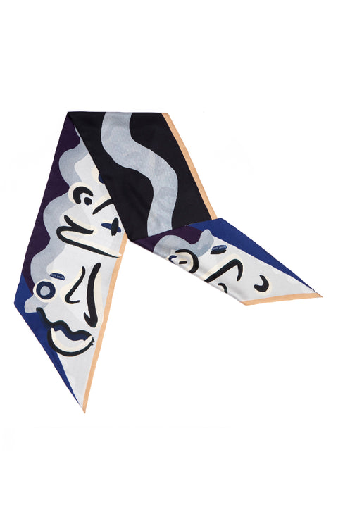 Black and Blue bias cut silk scarf