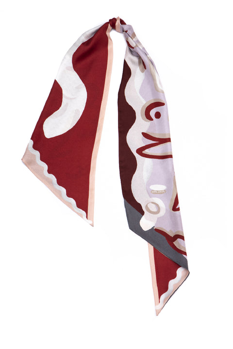 Long silk twill scarf, printed diagonal cut scarf in silk (100% silk)