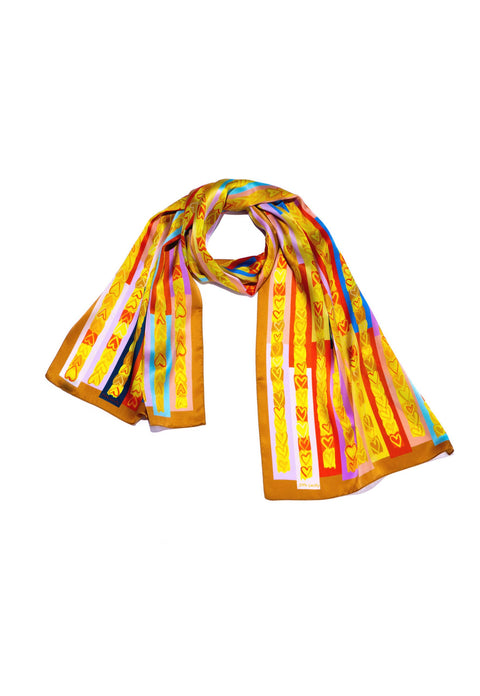 printed silk scarf with hearts in multi color