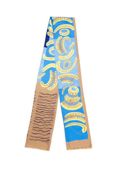 narrow elegant printed silk twill scarf with shell pattern by Dikla Levsky
