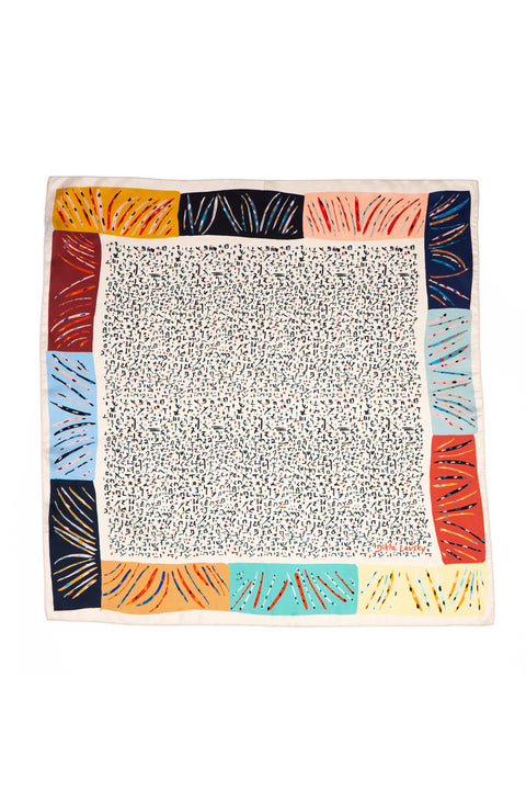 Black. White and colorful silk scarf