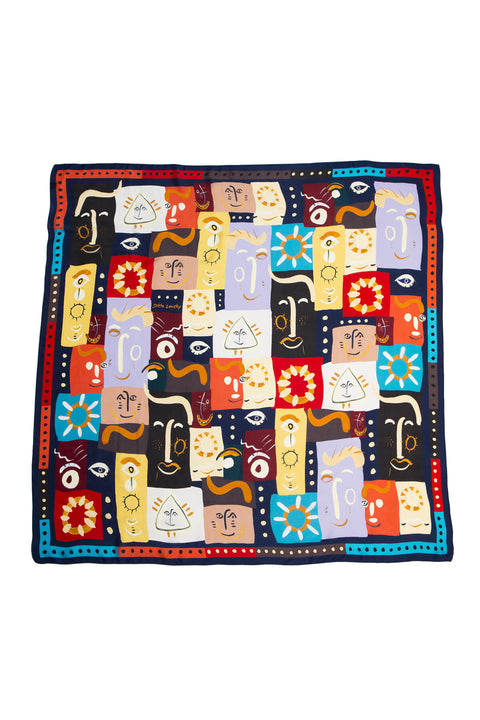 big square silk scarf, printed scarf in red, light summer scarf by dikla levsky, made in italy