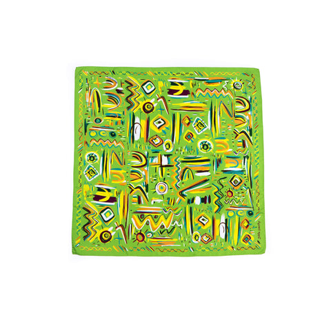 Multicolored printed square silk twill scarf