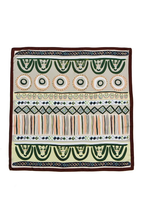 printed silk scarf in olive and grey, faces square twill scarf by dikla levsky