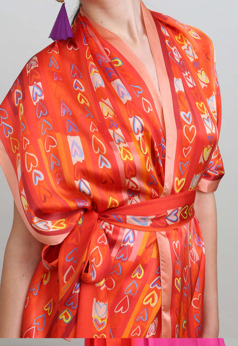 a set of silk scarves, red hearts kimono set
