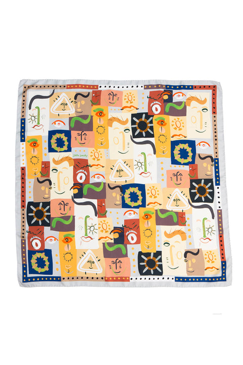 printed silk scarf, square twill scarf, whimsical print by dikla levsky