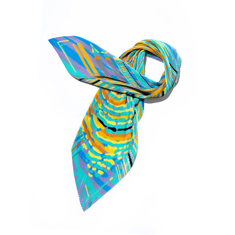 Printed multicolored pleated silk scarf, Fingerprint Plisse scarf