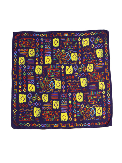 Printed square silk scarf with ethnic inspired design