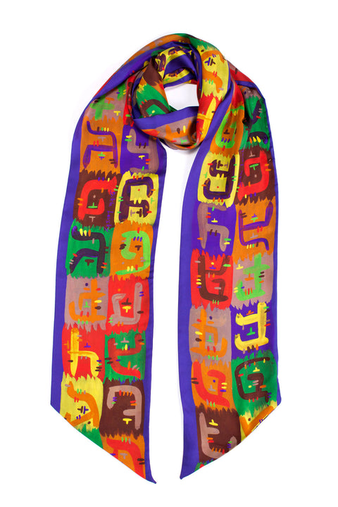 Silk Scarf; Printed scarf; Twilly scarf; Dikla Levsky; Luxury Scarves; Extra Long Silk Scarf; Foulard Soie; Made In Italy