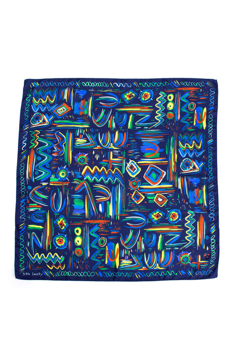 Mexi Texi square silk scarf in night blue