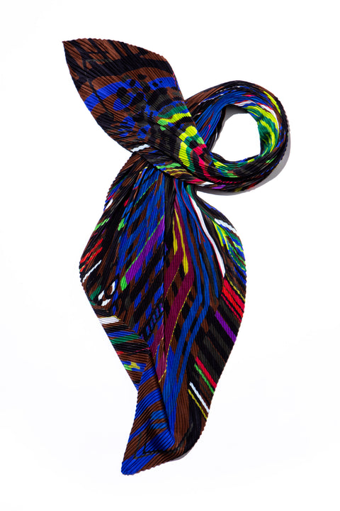 printed plisse silk scarf in vibrant colors