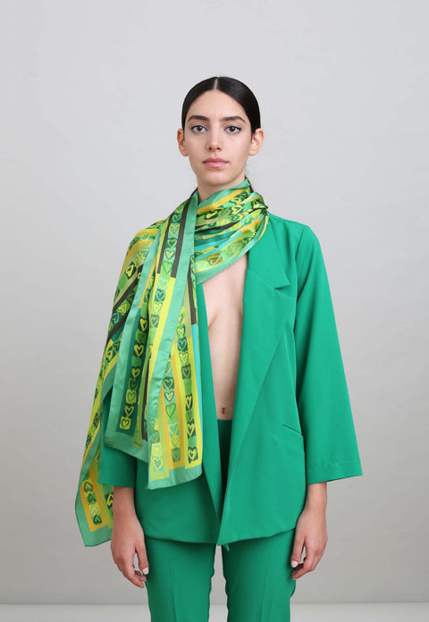 Green printed silk scarf by Dikla Levsky