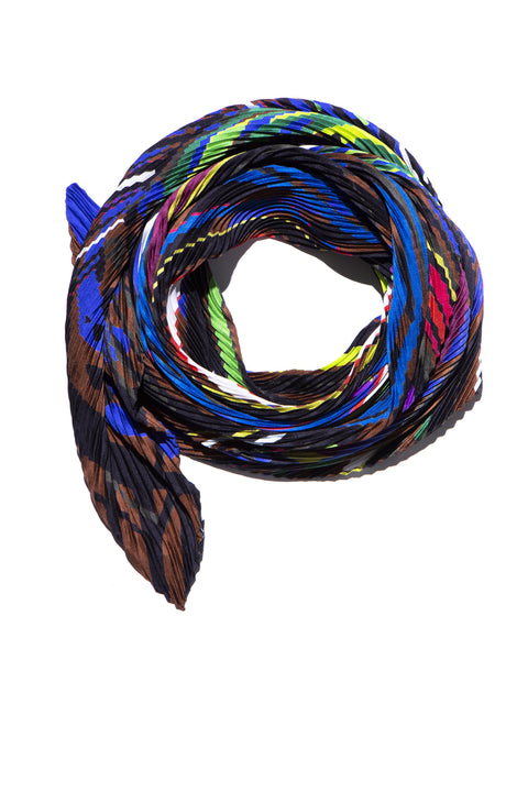 vibrant printed plisse silk scarf
