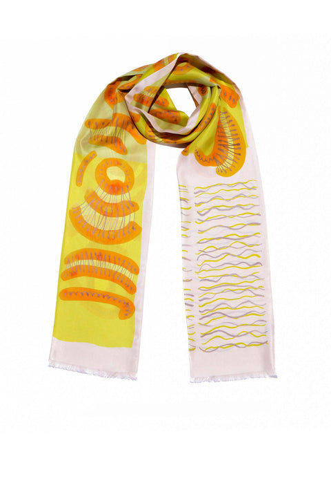 printed silk scarf in narrow shape. Double sided twilly scarf