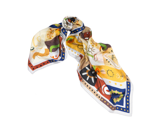 printed silk square scarf, huge light designer scarf, made in italy by dikla levsky,