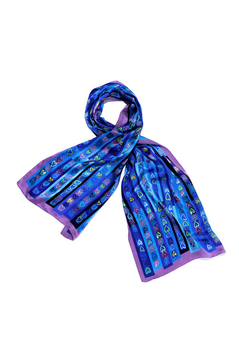 printed silk scarf with blue hearts