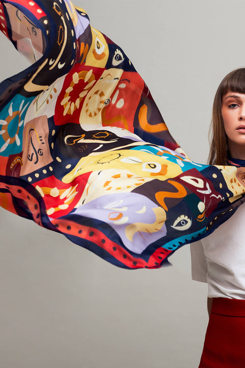 New Woogie Lightweight Square Pure Silk Scarf