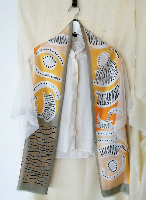 printed long silk scarf in soft colors