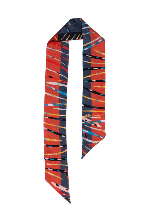 printed silk twill scarf, reversible red and denim african scarf by dikla levsky
