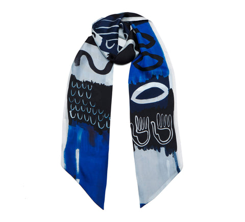 silk twilly, blue scarf, dikla levsky